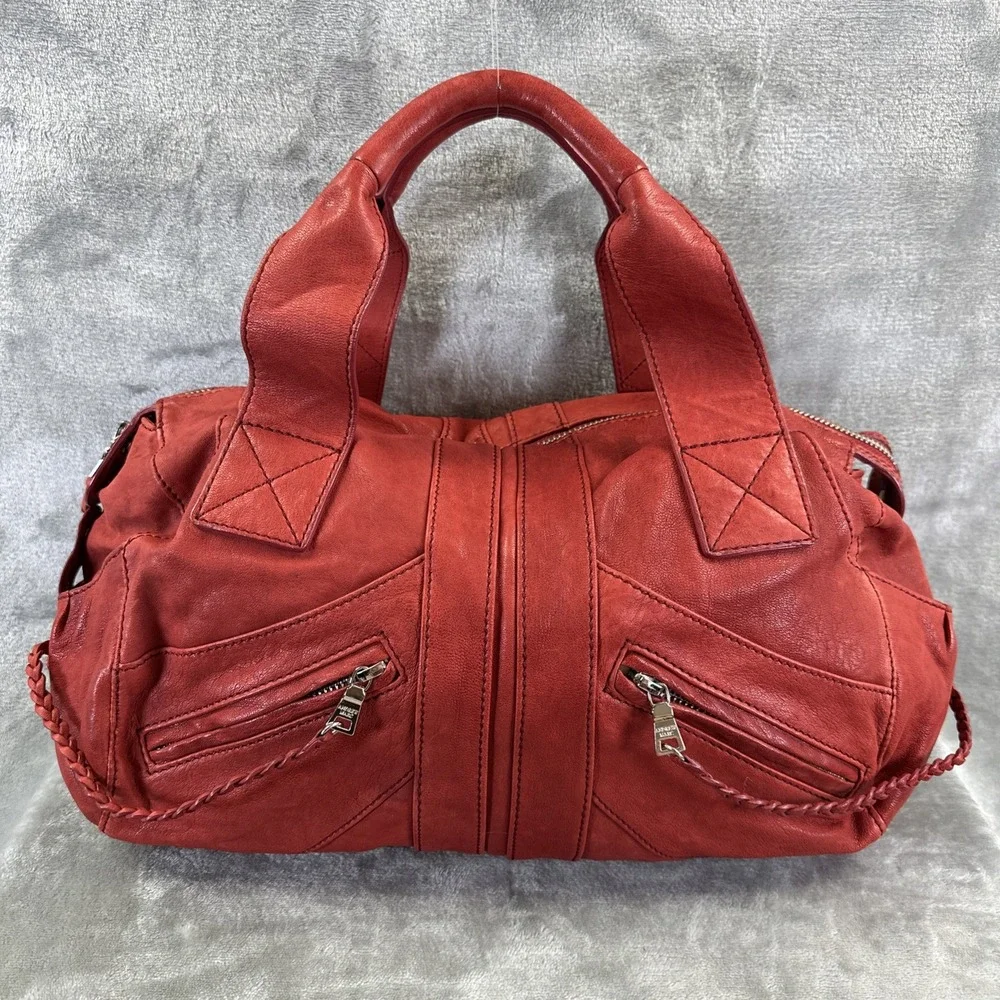 Andrew Marc Hobo Bag Purse Red Leather Distressed Rebel Sydney